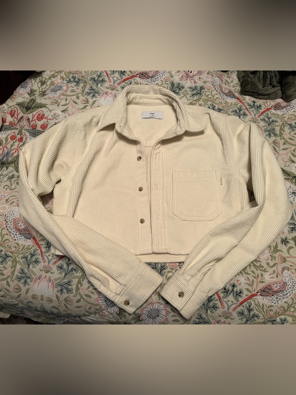 NEIT TNA Women's Cropped Cream Corduroy Button-Down Shirt Jacket 100% cotton